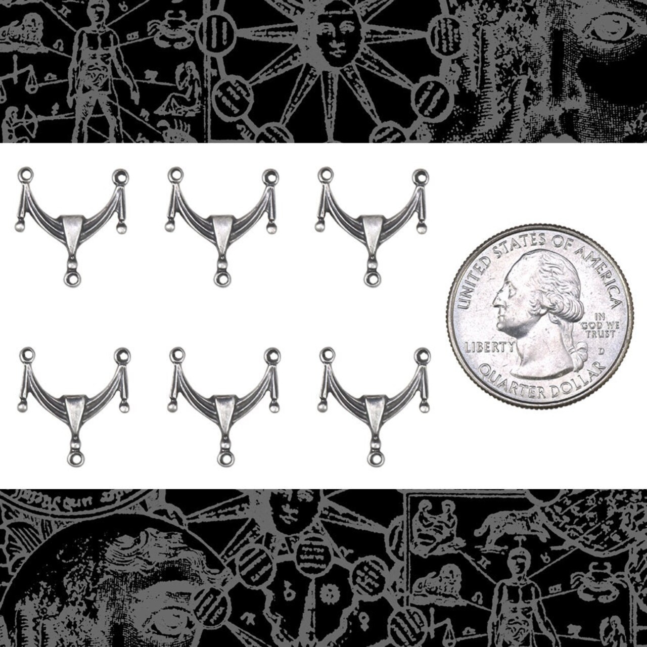 Antiqued Silver Plated Brass Swag Drapery Three Ring Connectors - Set of Six - S-3C36